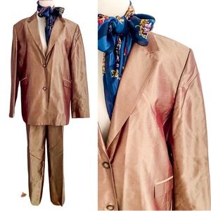 Alfani 100% silk shantung pants suit metallic bronze size 16